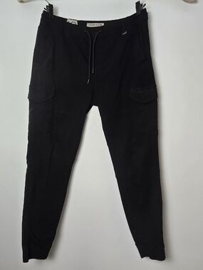 Men's Black Cargo Jogger Pants with Drawstring Waist